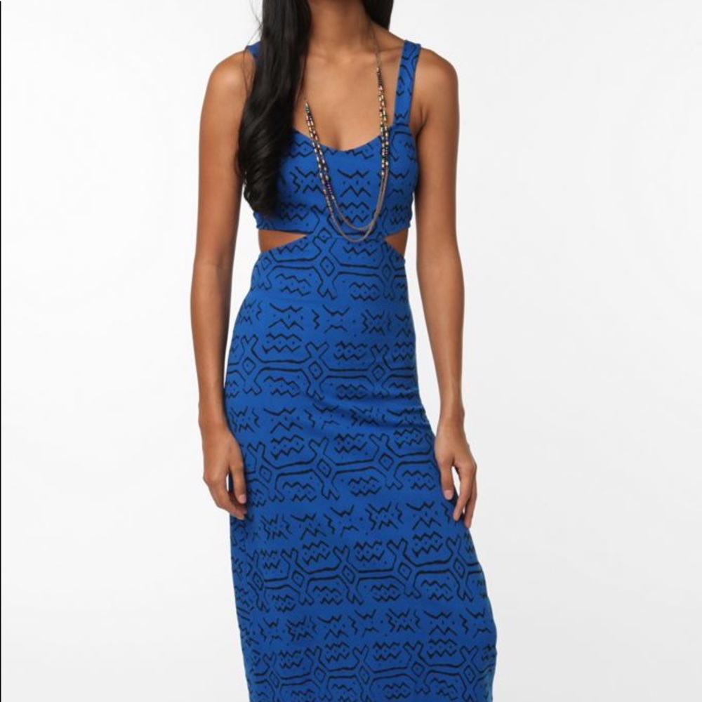 💙💙 UO Yaya Aflalo cutout Aztec geo print dress in cobalt blue S
